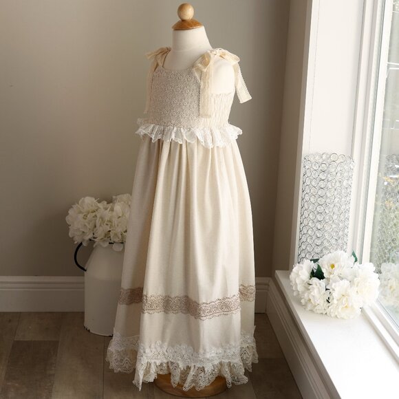 Linen and Lace Dress Dollcake Hushed My Heart Portrait Boho Special Occasion NEW - Picture 2 of 10